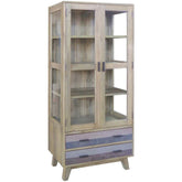 Corso Italy Mango Wood Grey Modern Cabinet Display Shelf with glass doors 90cm